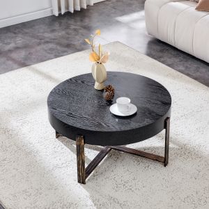 Mesa de centro redonda vintage preto 36x68x68cm
