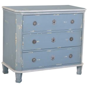 Cómoda em madeira azul com 3 gavetas 92x46x81h cm