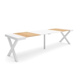 Mesa extensível, 58/302x90x73cm, carvalho e branco, pés de madeira rf2824