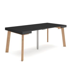 Mesa consola extensível, 180x90x73cm, preto, pés de madeira rf3009