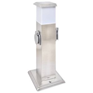 vidaXL columna con enchufes de jardín con lámpara acero inoxidable