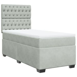 vidaXL cama box spring con colchón terciopelo gris claro 90x190 cm