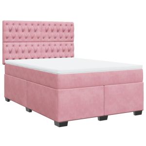 vidaXL cama box spring con colchón terciopelo rosa 160x200 cm