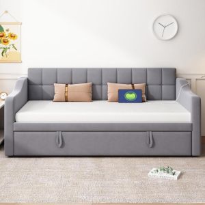 Sofá cama extensível 90x190cm com usb e arrumação cinzento