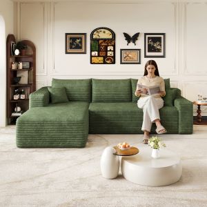 Sofá de canto modular em veludo cotelê verde 241 cm sem montagem