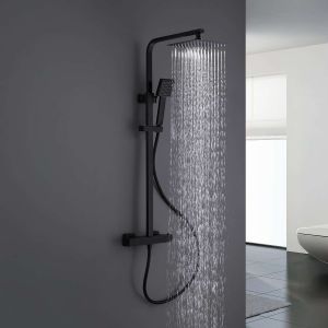 Conjunto duche termostático sky bath preto mate inox s304 série paradise