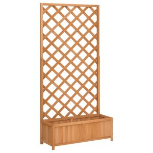 vidaXL jardinera con enrejado de madera maciza de abeto marrón