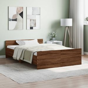 Cama c/ painéis de cabeceira e pés carvalho castanho