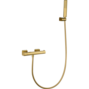 Conjunto de duche termostático dourado escovado em latão e zama