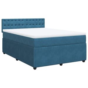 vidaXL cama box spring con colchón terciopelo azul 140x190 cm