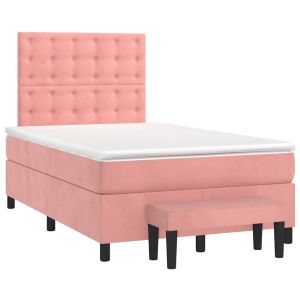 vidaXL cama box spring con colchón terciopelo rosa 120x190 cm