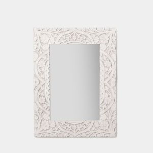 Espelho de parede retangular 61x46 em branco vintage nayra