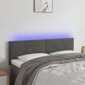Cabeceira de cama c/luzes LED veludo 144x5x78/88cm cinza-escuro ptob1492