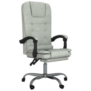 Cadeira massagens reclinável escritório veludo cinzento-claro