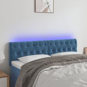 Cabeceira de cama c/ luzes LED veludo 144x7x78/88cm azul-escuro ptob4085