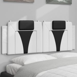 Almofadão de cabeceira 140 cm couro artificial branco e preto ptob3118