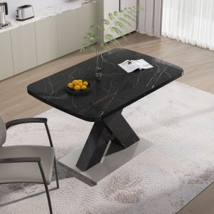 Mesa de comedor extensible rectangular mármol negro 76,5x120-160x80cm