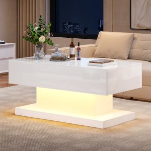 Mesa de centro elevatória com LED branca 45x100x50cm