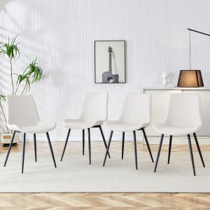 Conjunto de 4 cadeiras de jantar em pele sintética branco e preto