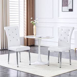Cadeira de jantar em PVC branco com pernas metálicas e relevo