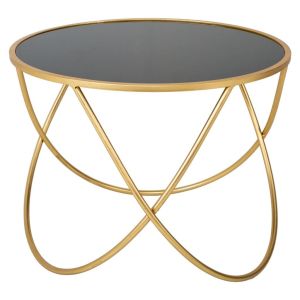 Mesa lateral redonda de metal dourado com tampo de vidro d60x45