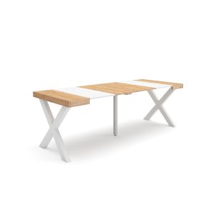 Mesa extensível, 58/222x90x73cm, carvalho e branco, pés de madeira rf2799