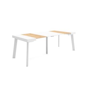 Mesa extensível, 58/222x90x73cm, carvalho e branco, pés de madeira rf3017