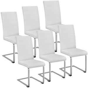 Cadeiras de sala de jantar altas, forma de c símil cuero branco
