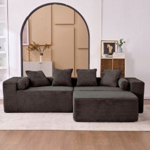 Sofá modular em l preto 3 peças espuma e molas sem montagem