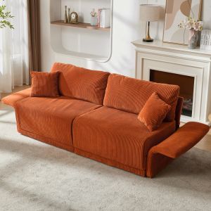 Sofá-cama conversível em veludo cotelê - laranja - 2 lugares