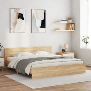 Cama c/ cabeceira/luzes LED 200x200cm carvalho sonoma seaw2647