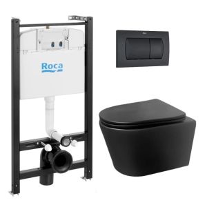 Pack cisterna roca active e botão preto mate + sanita lia preta aqua