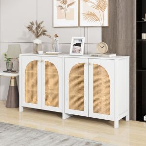 Aparador com 4 portas em ratan sintético branco