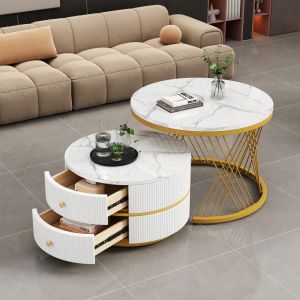 Conjunto mesa de centro ninho com 2 gavetas branco 46x60x60cm