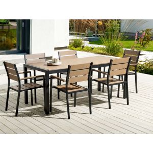 Conjunto de refeição de jardim 6 lugares vernio castanho/preto