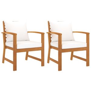 vidaXL sillas de jardín con cojín crema 2 uds madera maciza de acacia