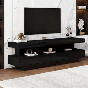 Móvel de tv com LED e 3 prateleiras vidro preto 50,5x160x38cm