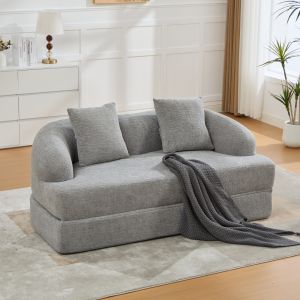 Sofá-cama 2 lugares em chenille cinza claro dobrável