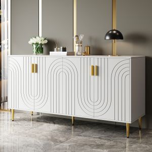 Aparador branco com porta ondulada e puxadores dourados 75x152x40cm
