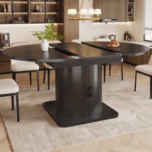 Mesa de jantar extensível com arrumação mdf preto 76x118-158x118cm
