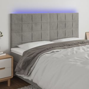 Cabeceira cama c/ luzes LED veludo 180x5x118/128cm cinza-claro ptob6973