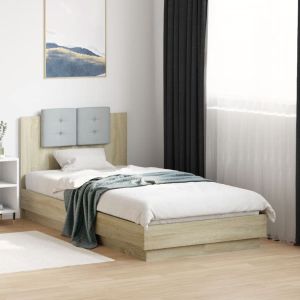 Cama c/ cabeceira/luzes LED 90x190 cm carvalho sonoma seaw3166