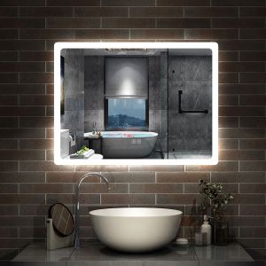 Espelho de casa de banho LED 80×60cm + bluetooth + anti-embaciamento