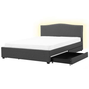 Cama dupla com LED tecido cinzento montpellier