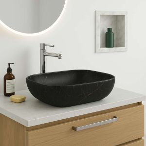 Lavatório de pousar mini ovalo cerâmica 46,5x13x33,5 cm preto marquina
