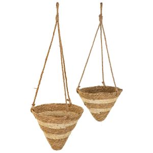 Cestos suspensos de fibra natural marrom d26x25h-d22x18