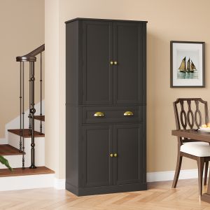 Armário de arrumação em mdf preto com 4 portas e 1 gaveta 182 cm