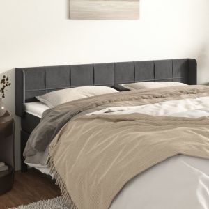 Cabeceira de cama c/ abas veludo 203x16x78/88cm cinzento-escuro ptob4637