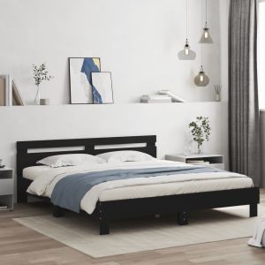 Cama com cabeceira e luzes LED 160x200 cm preto