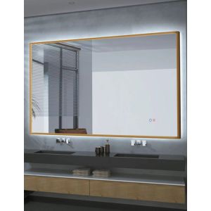 Espelho de luz LED retroiluminado com anti-embaciamento 100x80 ouro fosco